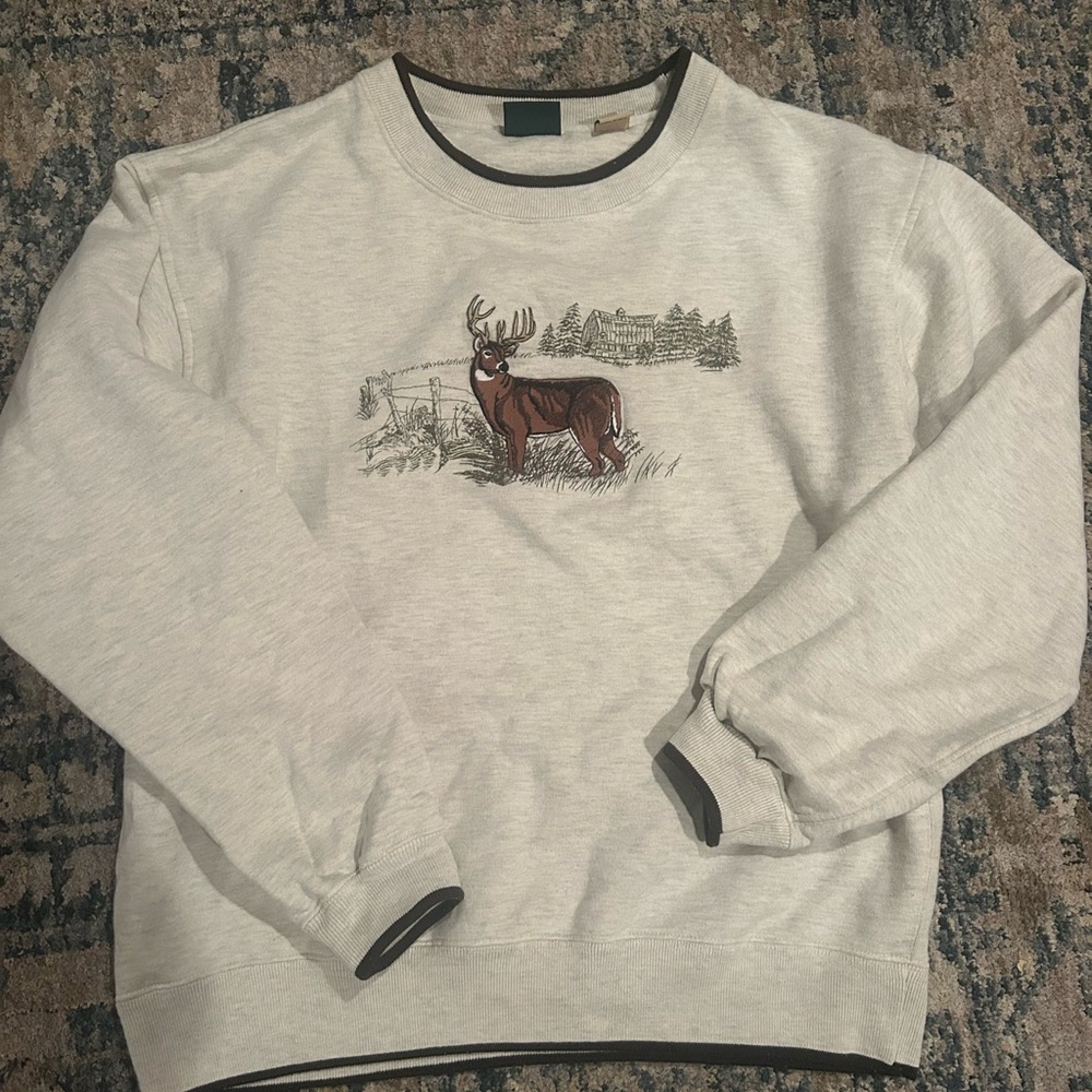 Men's Cream Sweater with Embroidered Deer Design